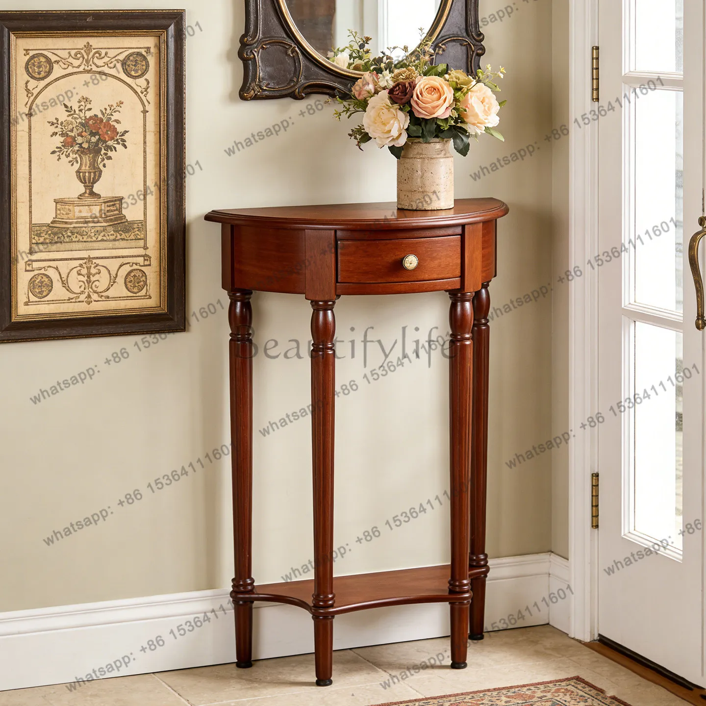 Factory Direct Sales Super Narrow American Solid Wood Semicircular Entrance Table Partition European Decorative Table
