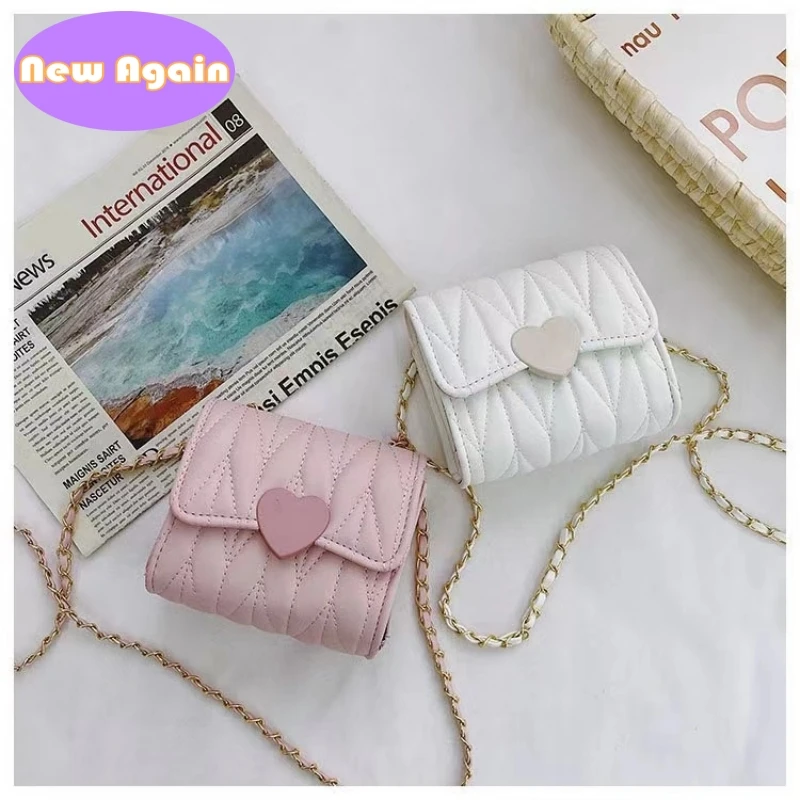 Children's princess chain Crossbody bag  Girls lovely Rhomb single shoulder bag Toddlers little mini purse Kid PU walletS NA047