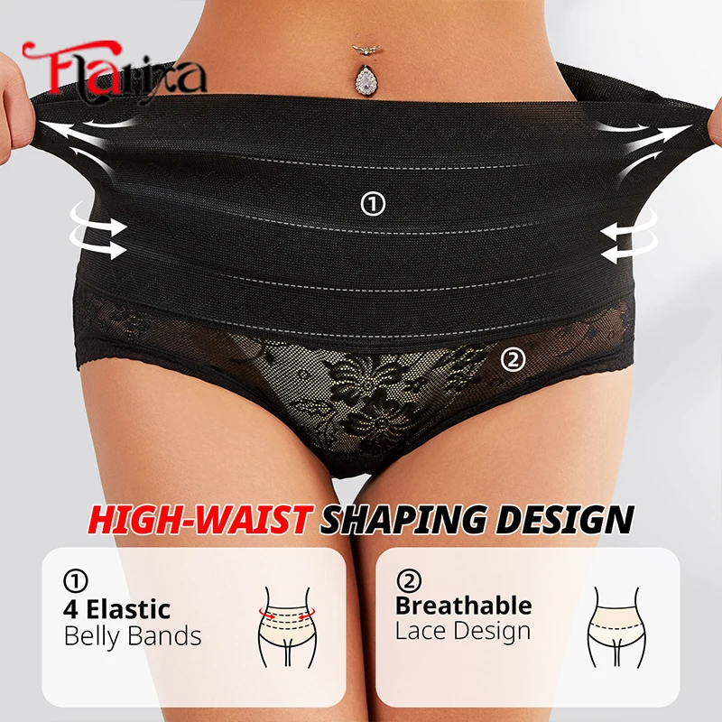 Flarixa Koronkowe Majtki Modelujące Brzuch Wyszczuplające Damskie Figi Kontrolujące Brzuch Wysoki Stan Oddychająca Bielizna Podnosząca Biodra