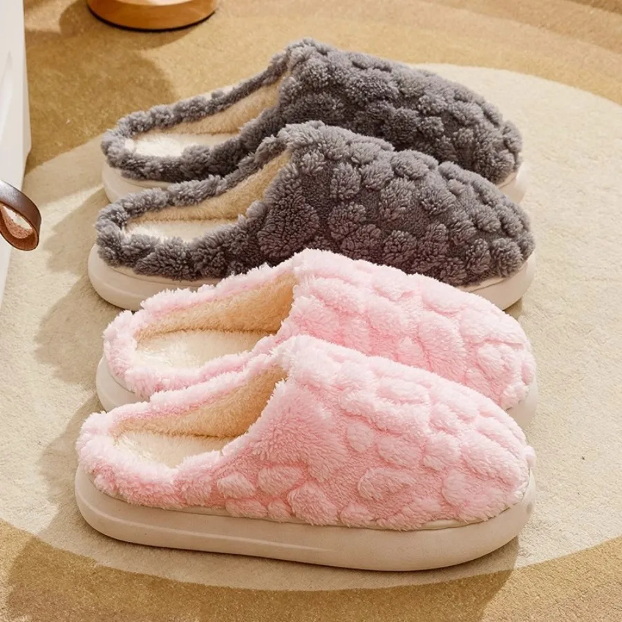 Winter Warm Fur Slippers Men Women Couples House Non Slip Soft Shoes Comfort Flat Heel Home Indoor Bedroom Plush Slippers