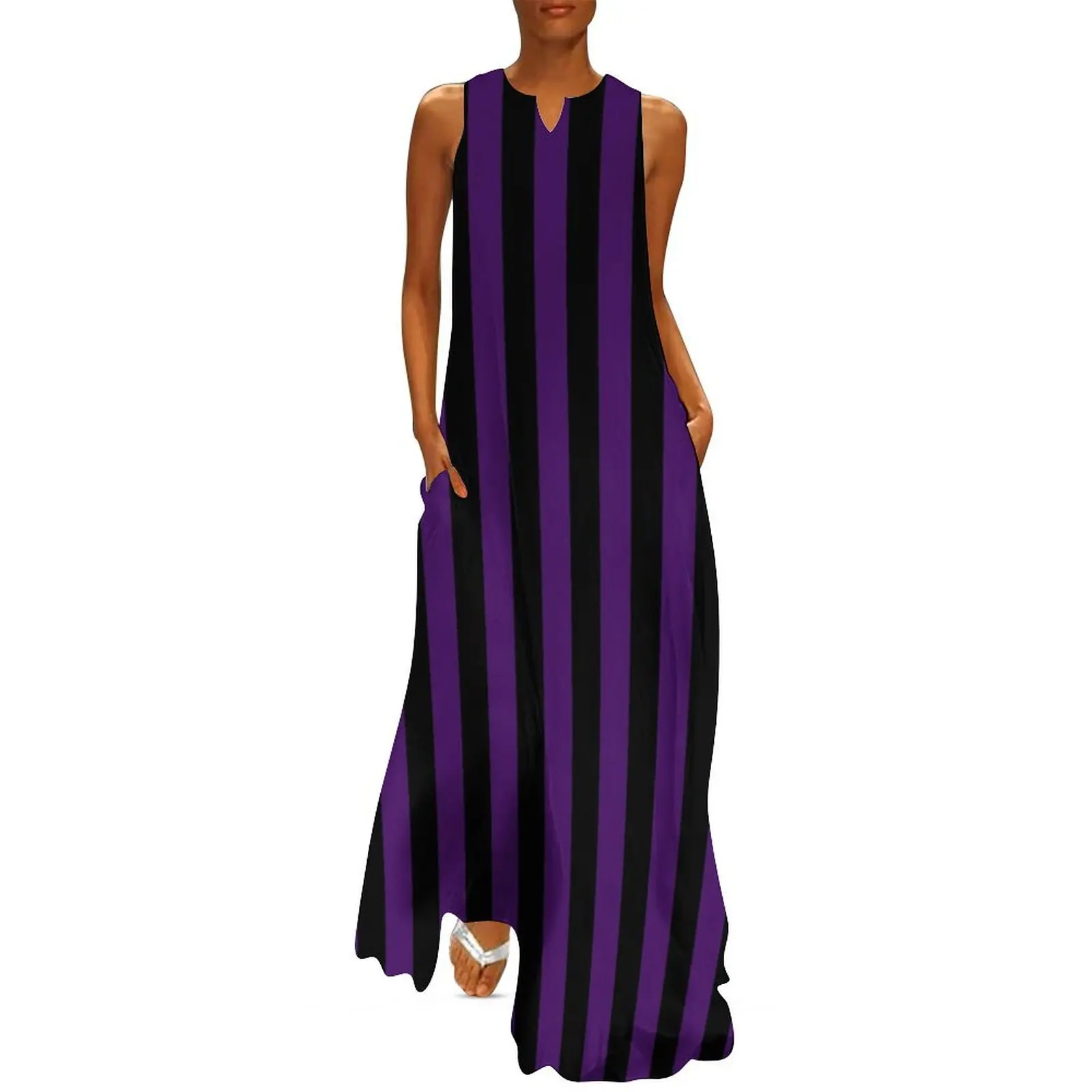 Sharp Edge Purple and Black Gothic Inspired Stripes Long Dress bandage dress summer dress woman 2024 trendy