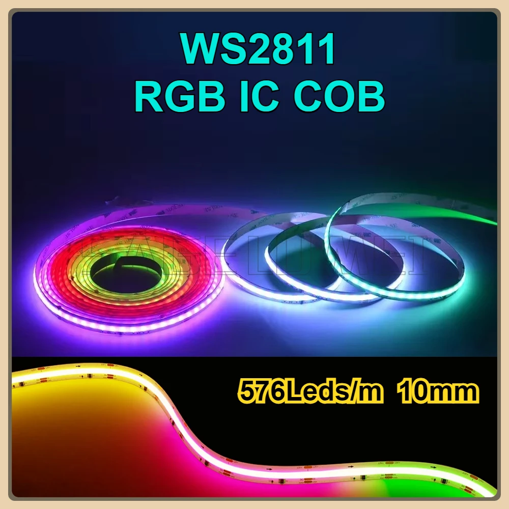 

DC12V 24V RGB COB LED Strip Light 576LEDs/m Flexible Dotless Colorful FOB LED Tape Light Bar for Home Decor KTV Bar RGBW WS2811