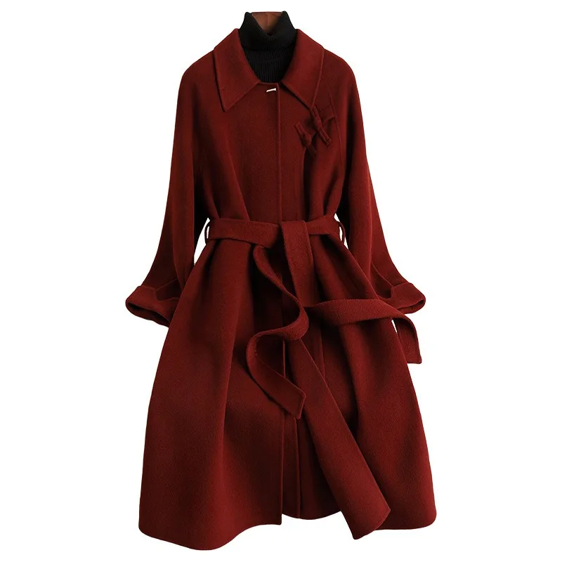 

Double Sided Woolen Coat for Women Long Style 2025 Autumn and Winter New Style Slim Fit High-end Woolen Jacket New Arrival