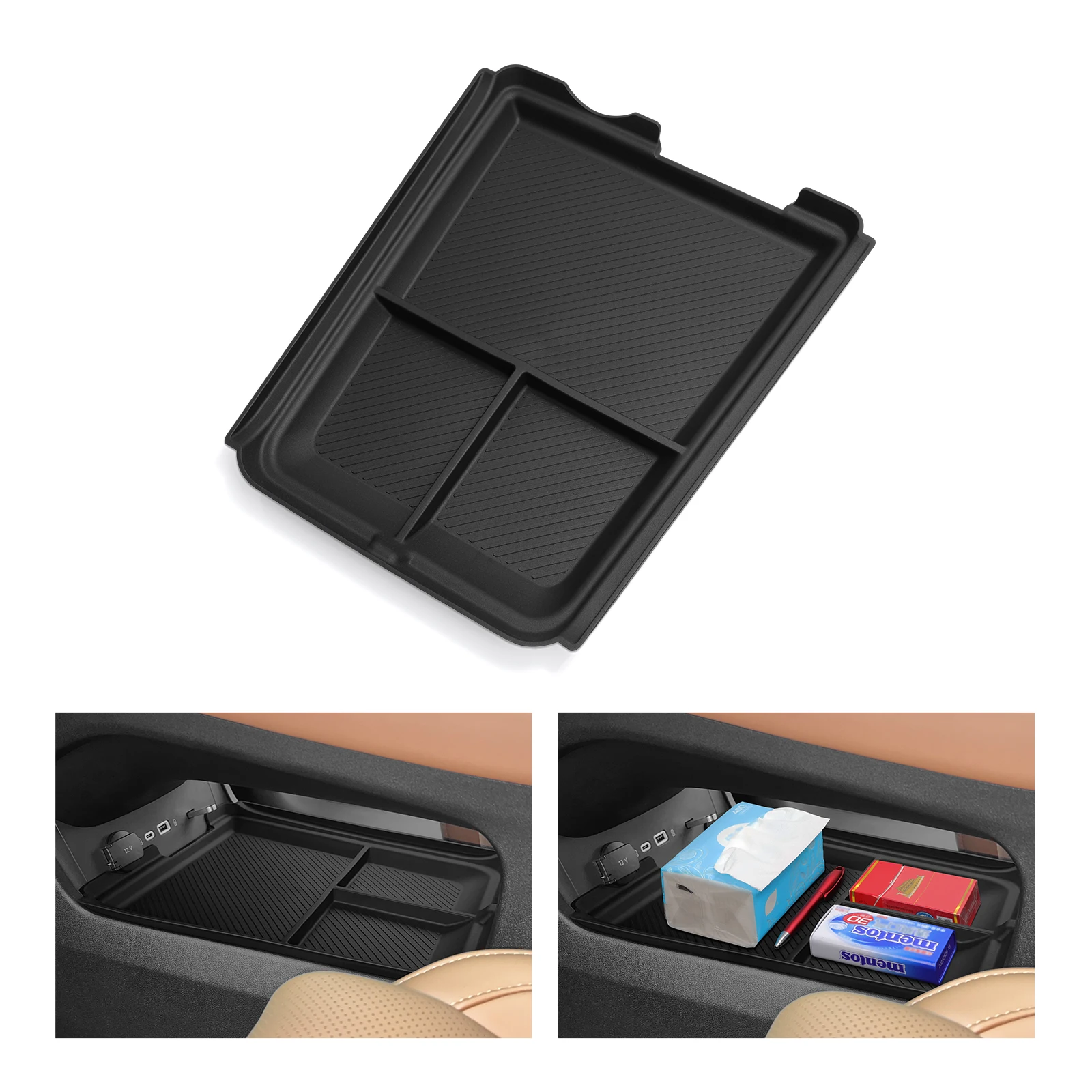 for Leapmotor C10 C16 2024 2025 Center Console Lower Storage Box Car Tray TPE Organizers Accessories Tidying Black