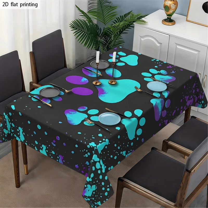 Vibrant Paw Print Tablecloth Waterproof Spillproof Dining Table Cover for Home Decor Party Supplies