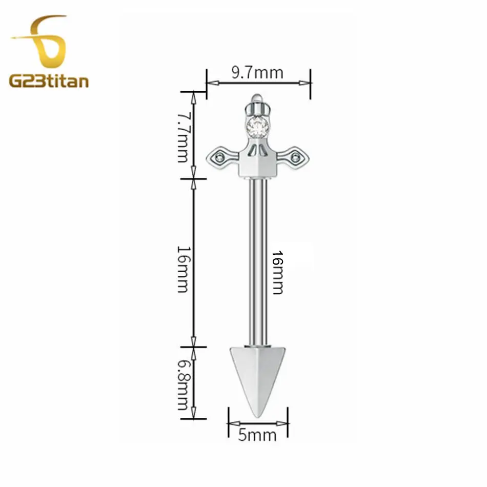 G23Titan 2pcs Cross Sword Zircon Nipple Rings 14G Titanium Barbell Body Piercings Anti Allergic Women Sexy Jewelry Accessories