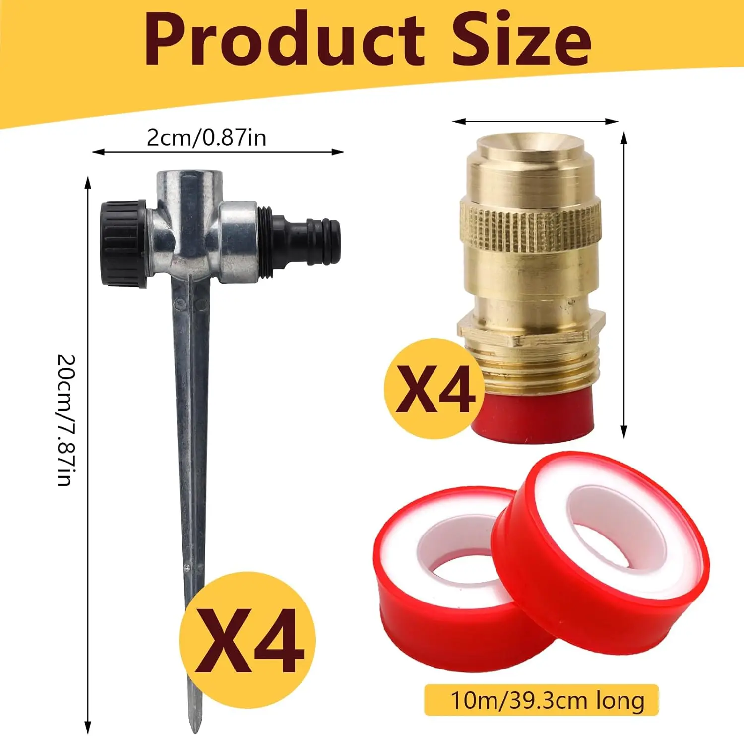 4 Pack Brass Adjustable Atomizing Sprinklers for Yard with Alloy Spike Base & Sealant Tape, 360° Coverage Automatic Garden Water