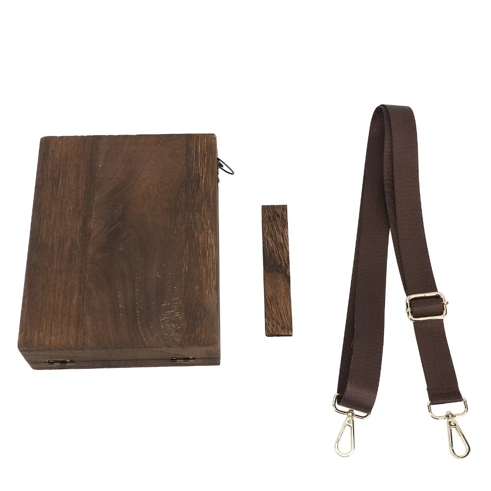 Vintage Carbonized Brown Wooden Messenger Bag Wood Handmade Artists Storage Box Writing Box