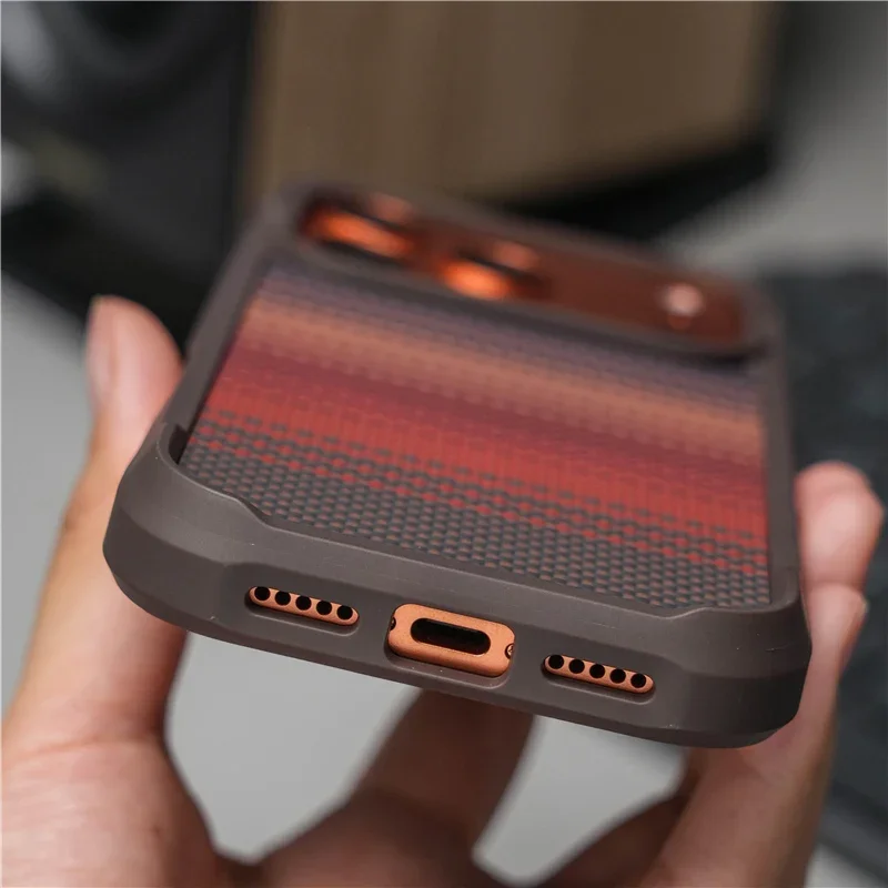 Oryginalne geometryczne etui z tkaniny technicznej z magnetycznym mocowaniem do iPhone 18 17 16 Pro 17Pro Max, kompatybilne z Magsafe, matowe, odporne na wstrząsy, twarde etui ochronne. — zdjęcie produktu 3