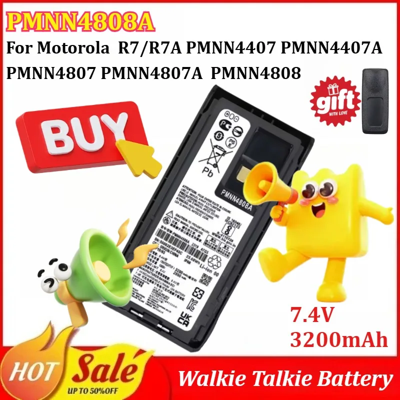 

New PMNN4808A 7.4V 3200mAh Type-C USB Walkie Talkie Battery for Motorola R7/R7A PMNN4407 PMNN4407A PMNN4807 PMNN4807A PMNN4808
