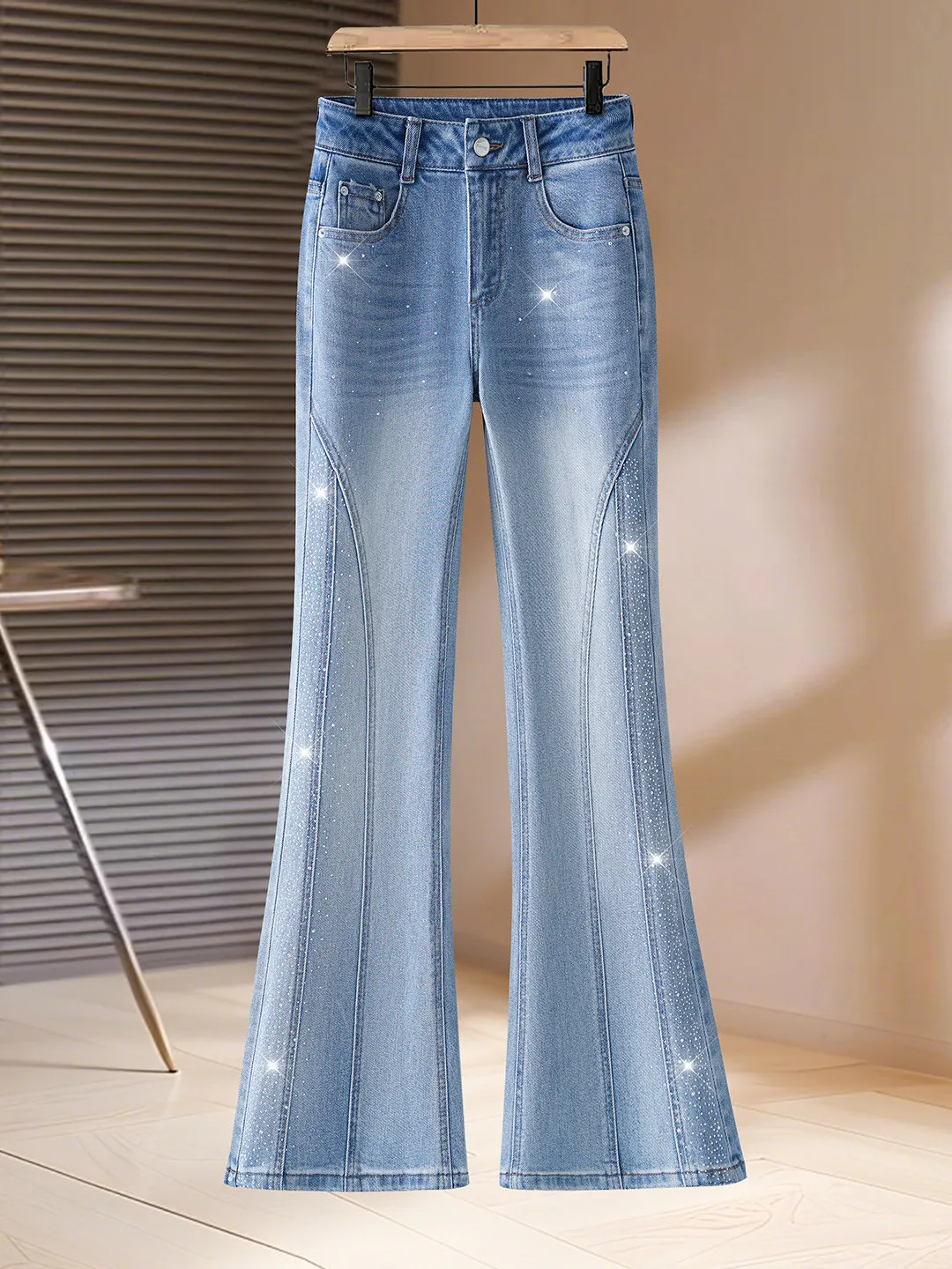 High Waist Stretchy Slimming Denim Flared Pants Nine Points Heightening Spring Autumn Ladies Comfortable Breathable Jeans