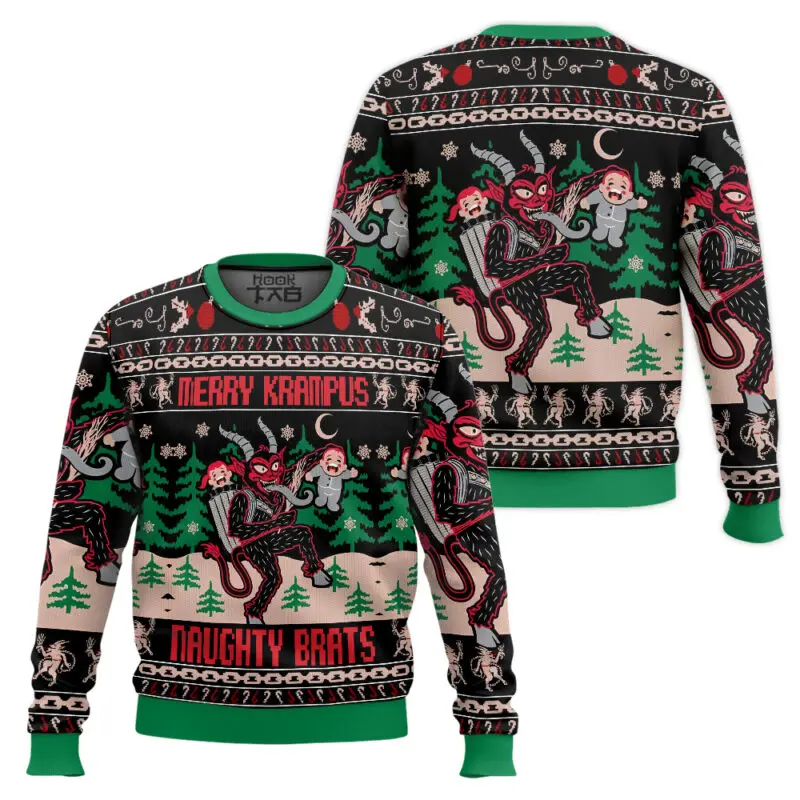 Merry Krampus Naughty Brat Ugly Christmas Sweater Funny Holiday Party Pullover Plus Size Sweater for Men Womens Xmas Gift 2026