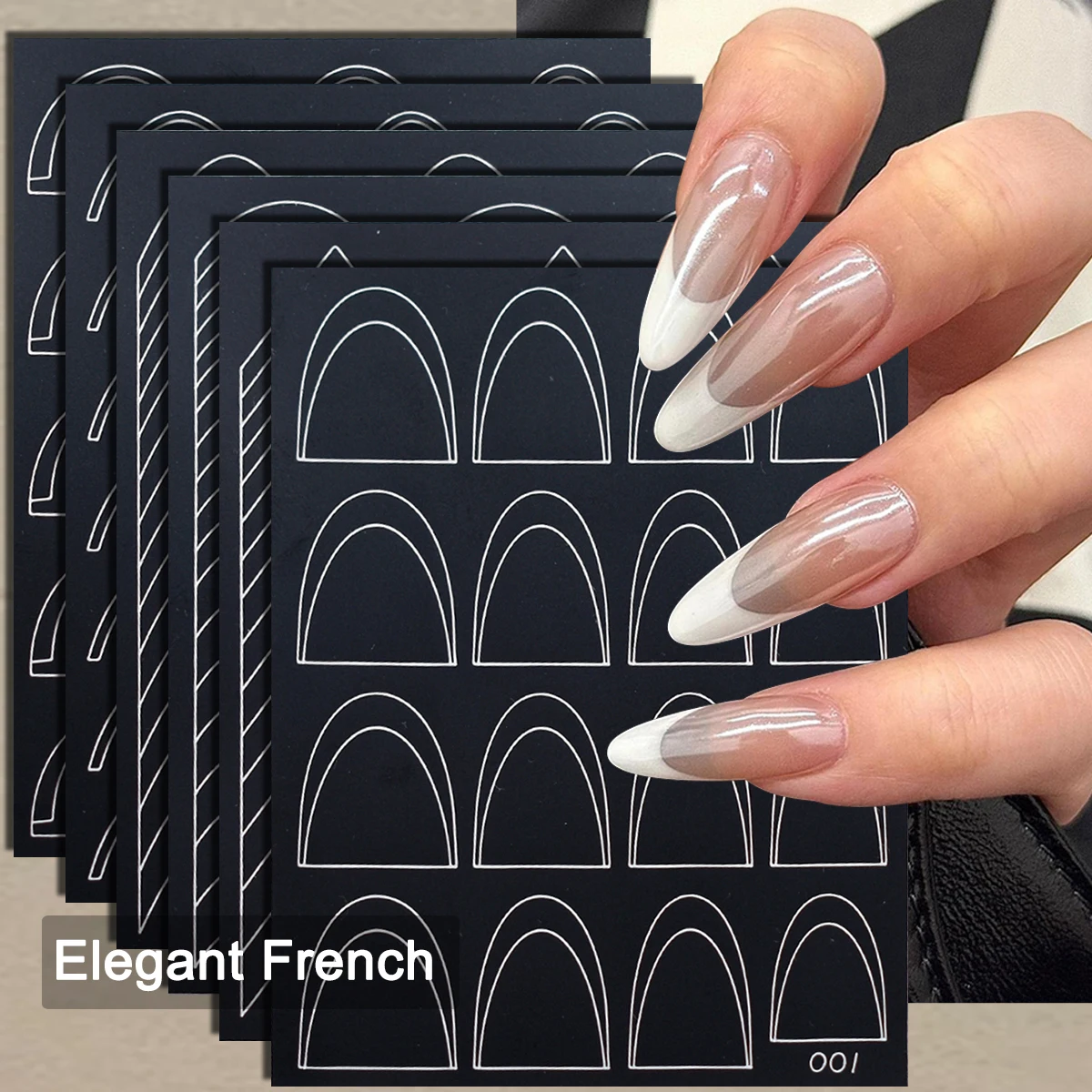 3 to 60 Sheets French Tip Nail Stencil Stickers, Multiple Curve Style Self-Adhesive Guides for DIY Gel Polish French Manicure