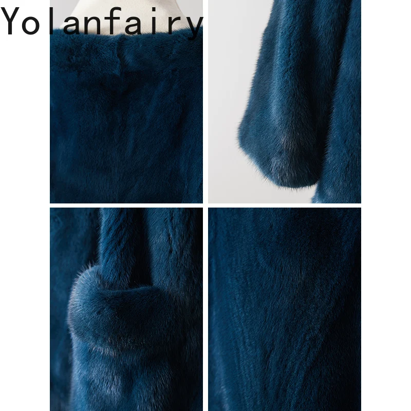 YOLANFAIRY Wysokiej Jakości Kurtki z Naturalnego Futra Norki dla Kobiet Jesień Zima Naturalny Płaszcz Futrzany Dekolt w Serek Prawdziwe Futro Kurtka Średniej Długości