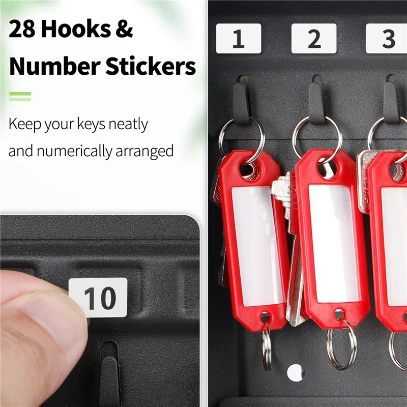 A47Z 28-Key Cabinet With Kock Wall Mounted Key Organizer With 40 Key Tag Labels Identifiers