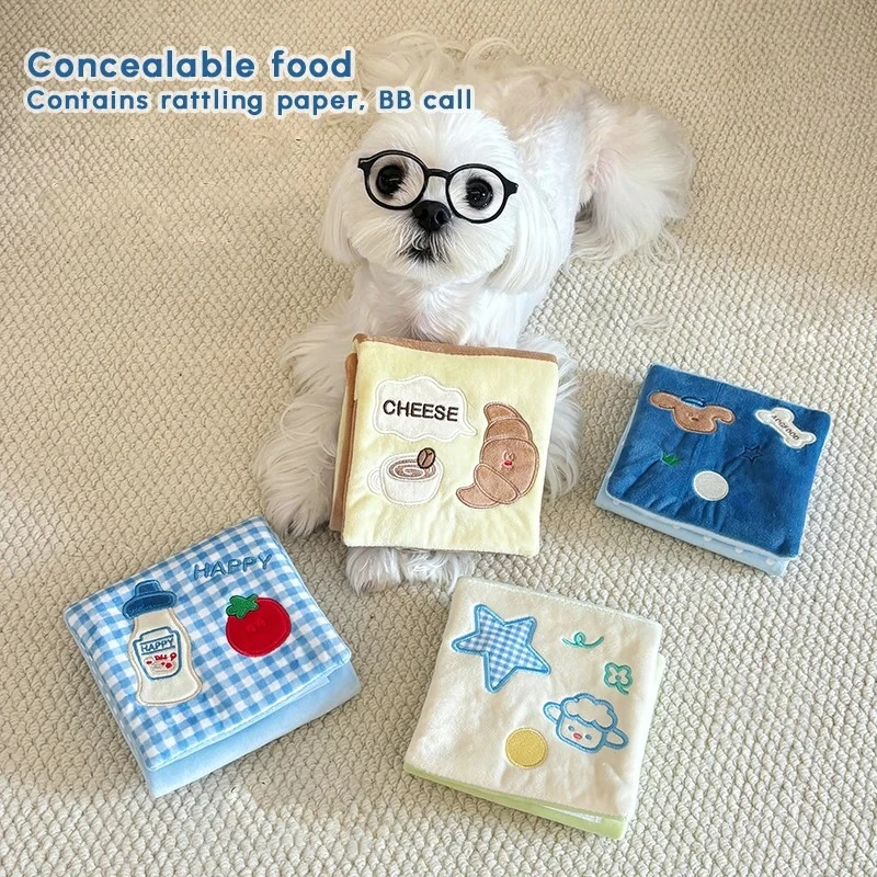 Castanetas Divertidas con Sonido de Mascota, Juguete para Esconder Comida, Libro de Tela para Perros para Olfatear y Esconder Comida, Juguete Masticable con Sonido para Masticar y Limpiar los Dientes, Suministros para Mascotas