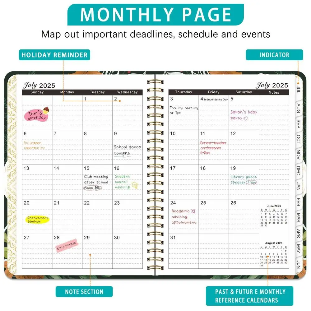 

12 Months A5 Agenda Book Colorful Flower Pattern Taking Notes English Notebook Portable Time Organizer Binder Coil Notebook