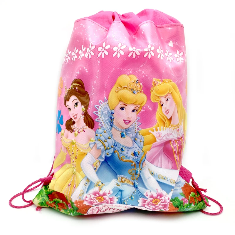 

12pcs/Lot Disney Princess Theme Backpack Mochila Happy Birthday Party Girls Favors Non-woven Fabrics Drawstring Bags