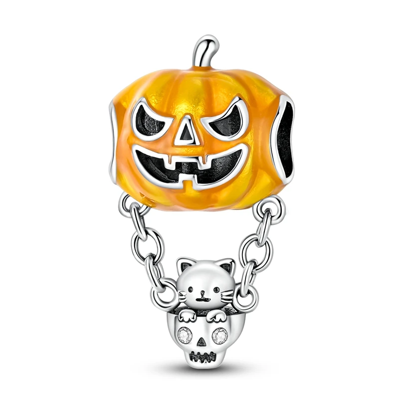 

Original 925 Sterling Silver Night Light Pumpkin Hot Air Balloon Charms Bead DIY Women Exquisite Halloween Party Jewelry Gifts
