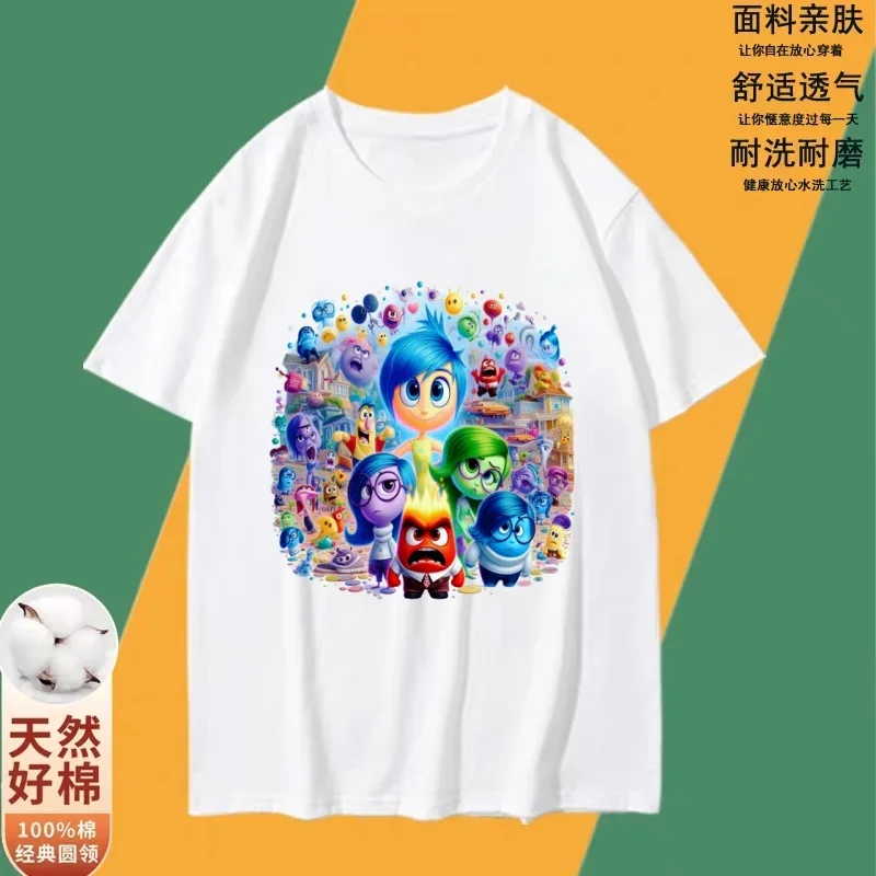 

Футболка для родителей и детей Disney Inside Out 2, семейный хлопковый топ с изображением радости, грусти и гнева