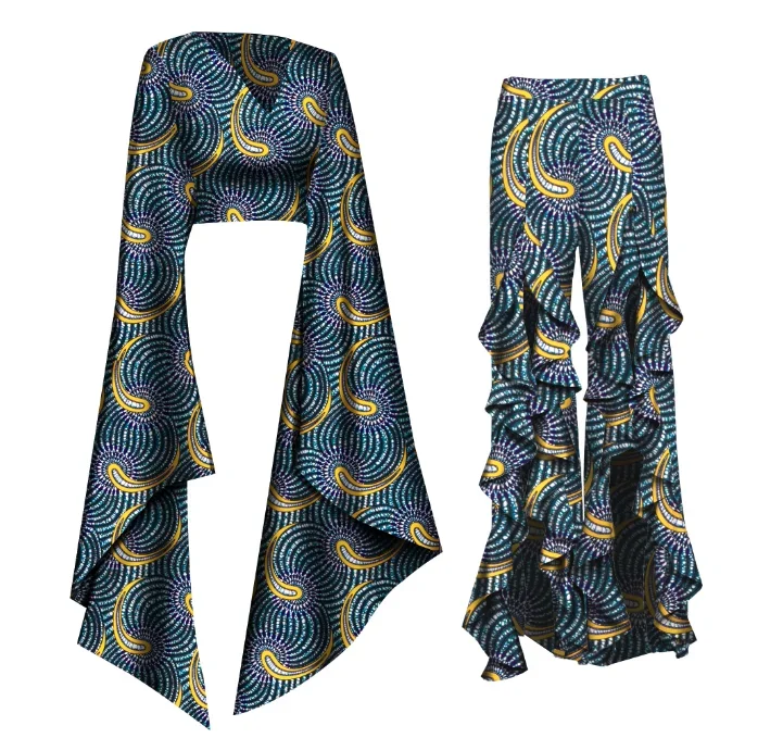 

African Women's Set Wax Printed Style Top and Pants Set KG1275