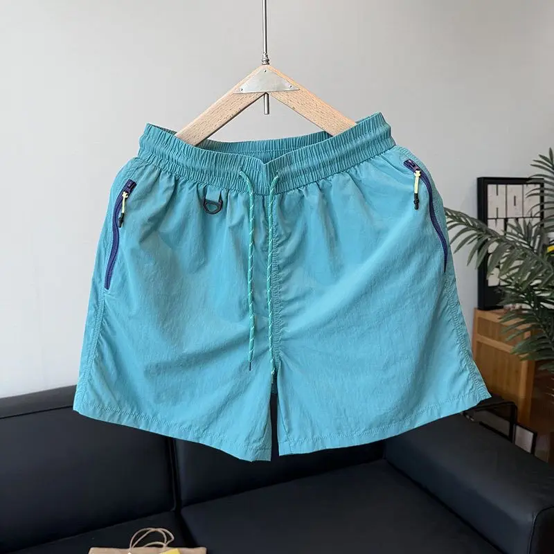 Outdoor Summer Couples Style Elastic Waist Quick Dry Beach Pants Sport Casual Four-Fold Short Shorts Polyester Fiber Shorts