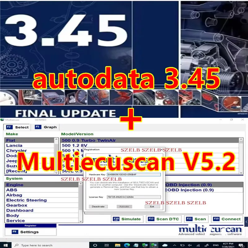 

autodata3.45 и программное обеспечение Fiat Multiecuscan V5.2 для программного обеспечения сканера Fiat/Chrysler/Dodge/Jeep/Suzuki
