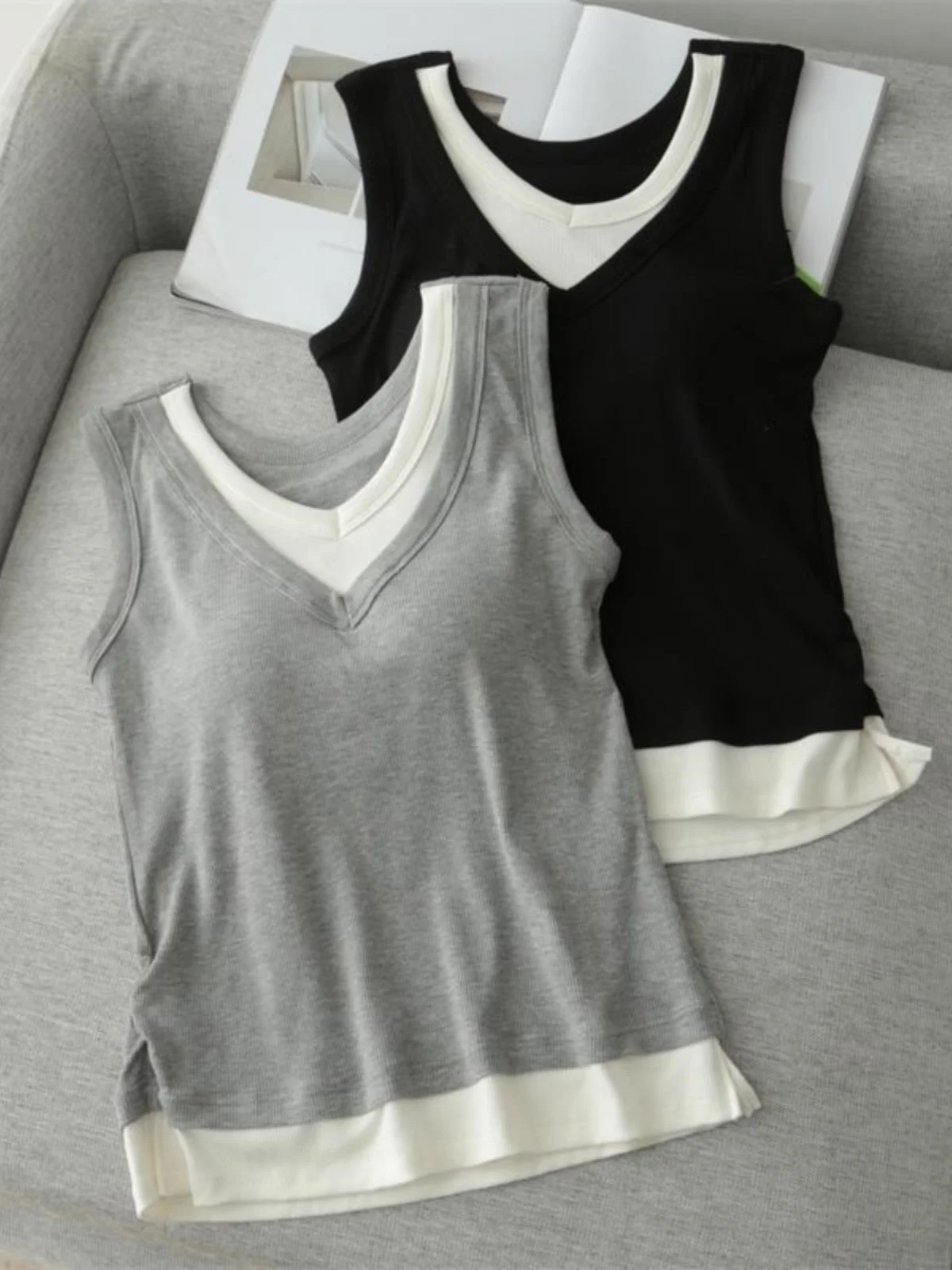 Slim Fit V-Neck Tank Top Women's Outerwear Vest Non-Removable Pad Casual Commute Style  Color Summer 2024 Fashion