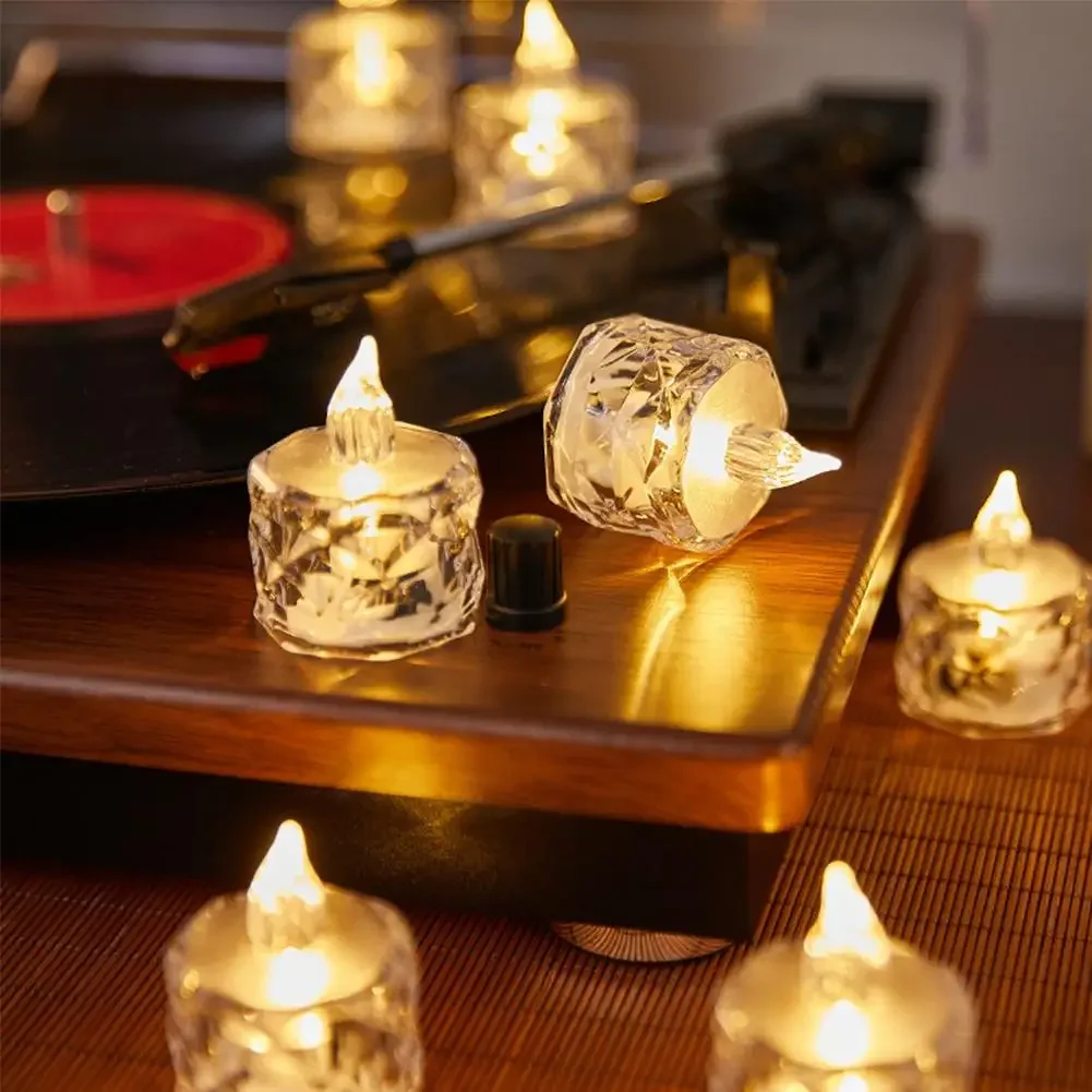 フレームレス LED ライトキャンドル LED クリスタルキャンドルライト透明シェル電子ナイトランプデートパーティーホリデーホームデコレーション