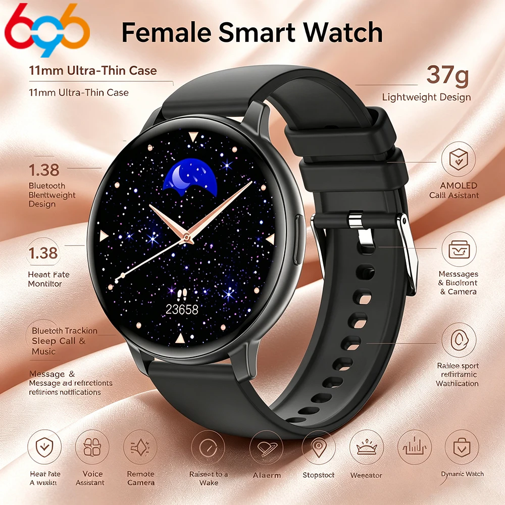 Smartwatch Custom - Relógio Inteligente BT para Mulheres, Monitor