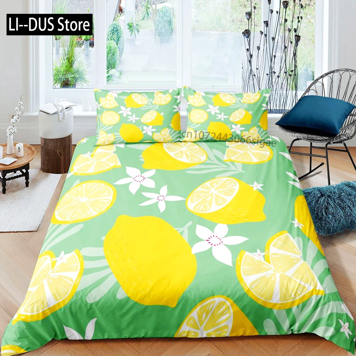 Lemon Fruit Yellow Duvet Cover Bedding Set 3pcs 1 Duvet Cover 2 Pillowcase, Comfortable, Breathable, Soft, Quilt Cover Full Size