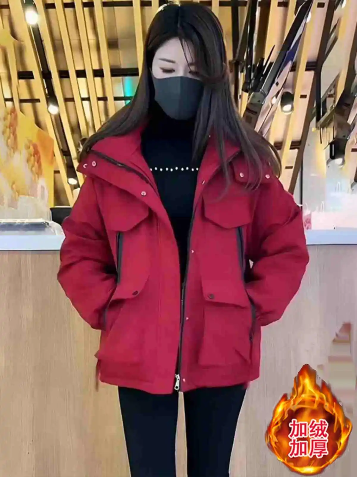 Thickened Fleece Workwear Style Jacket Women's Autumn Winter New Arrival 2026 Hooded Cotton Coat Small Size in Trend