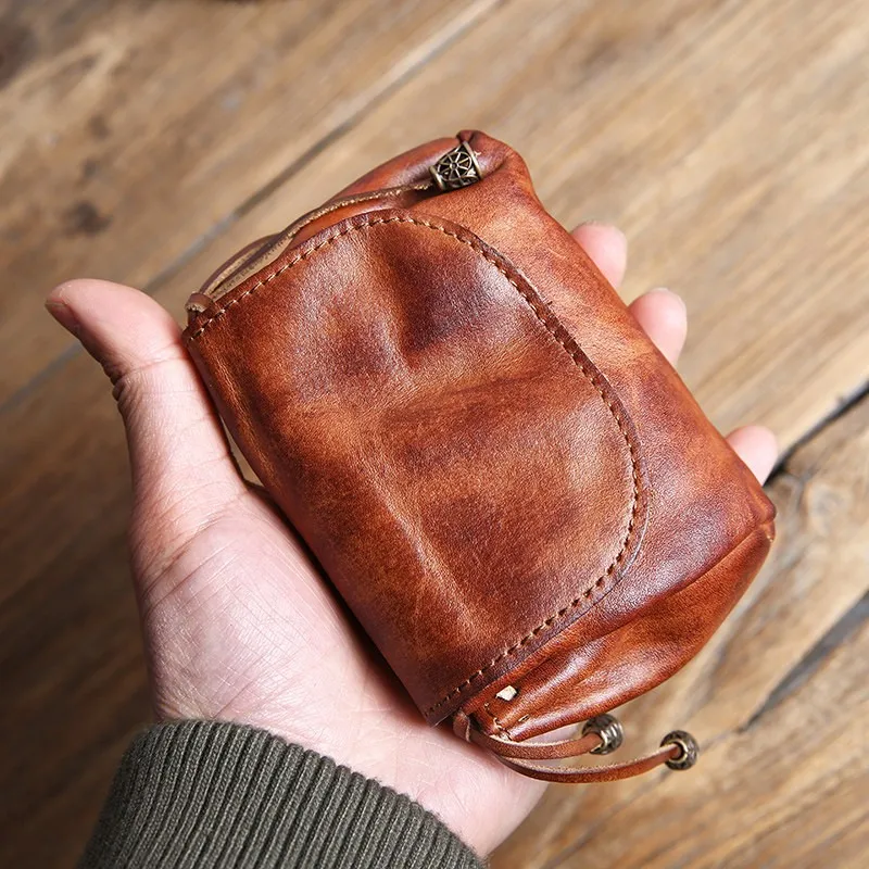 

Vintage Handmade Top Layer Leather Coin Purse for Men Women Genuine Leather Unisex Car Key Case Mini Snap Button Card Holder