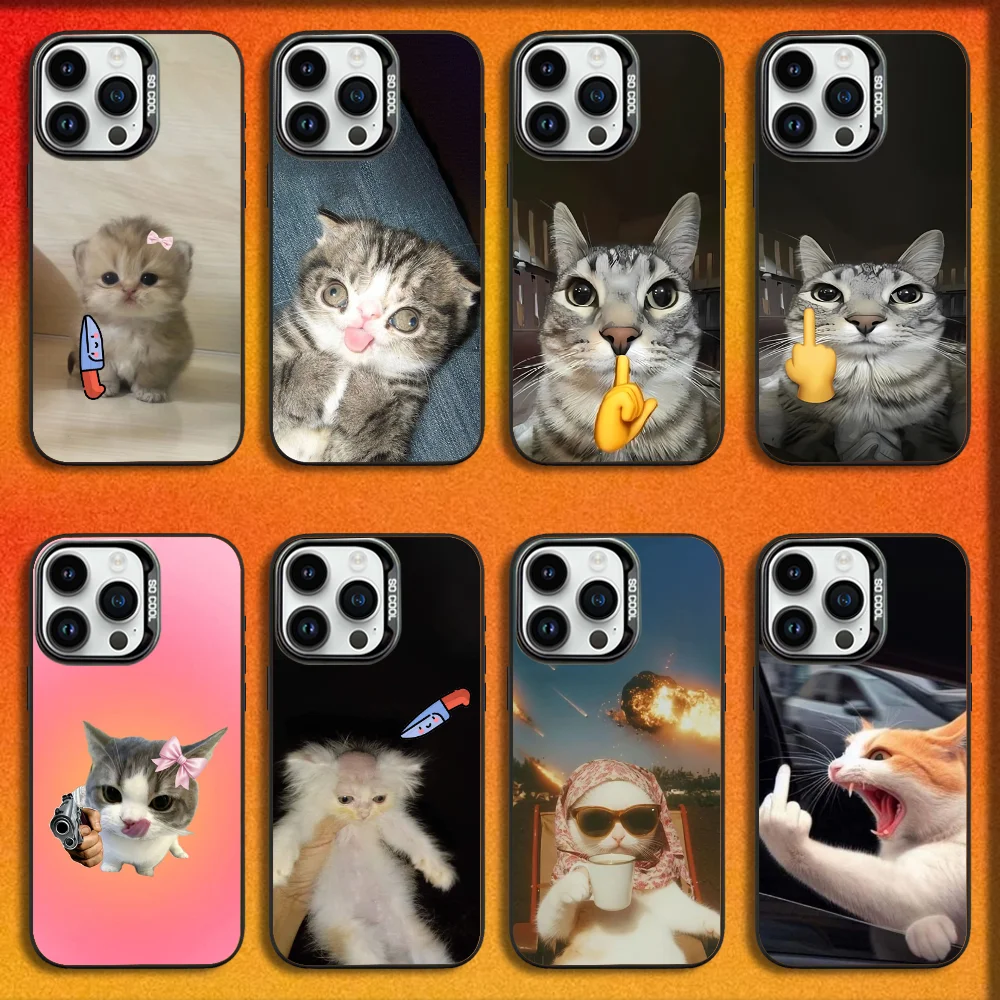 

Cute Funny Cat Cats Phone Case For iPhone 16,15,14,13,12,11,Mini,Pro,E,MAX Black Candy Matte Shockproof Cover