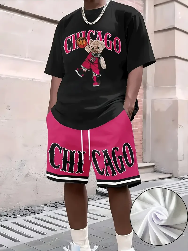 

2025-26 Summer New Hot-selling Trend Fashion 3D Printing Design American Street Comfortable Casual Men's T-shirt Shorts Set