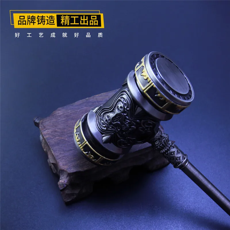 12CM Anime Peripherals Soul Game Land Ancient Cold Weapon Metal Models Haotian Hammer Replica Miniature Decoration Toys for Kids