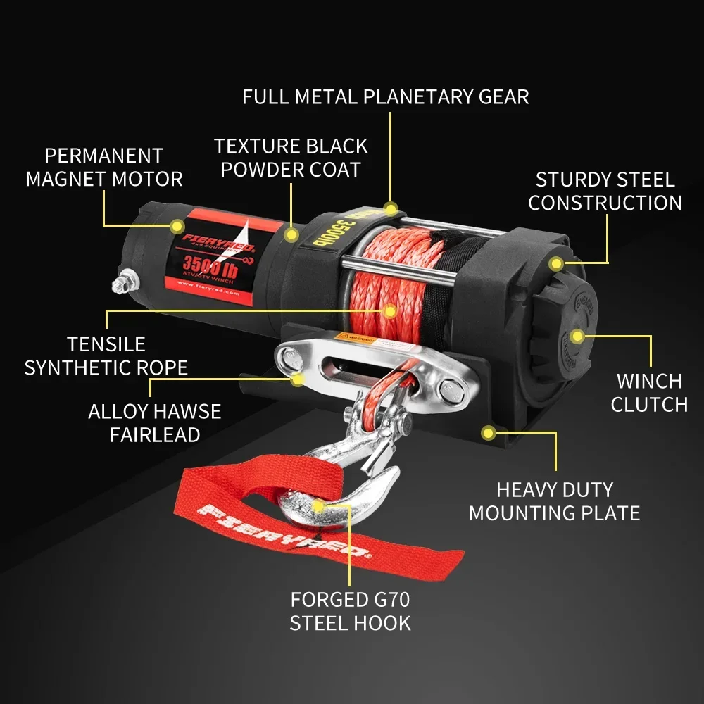 Wireless 3500LBS/2041kg 12V Boat ATV 4WD Electric Winch with Synthetic Rope