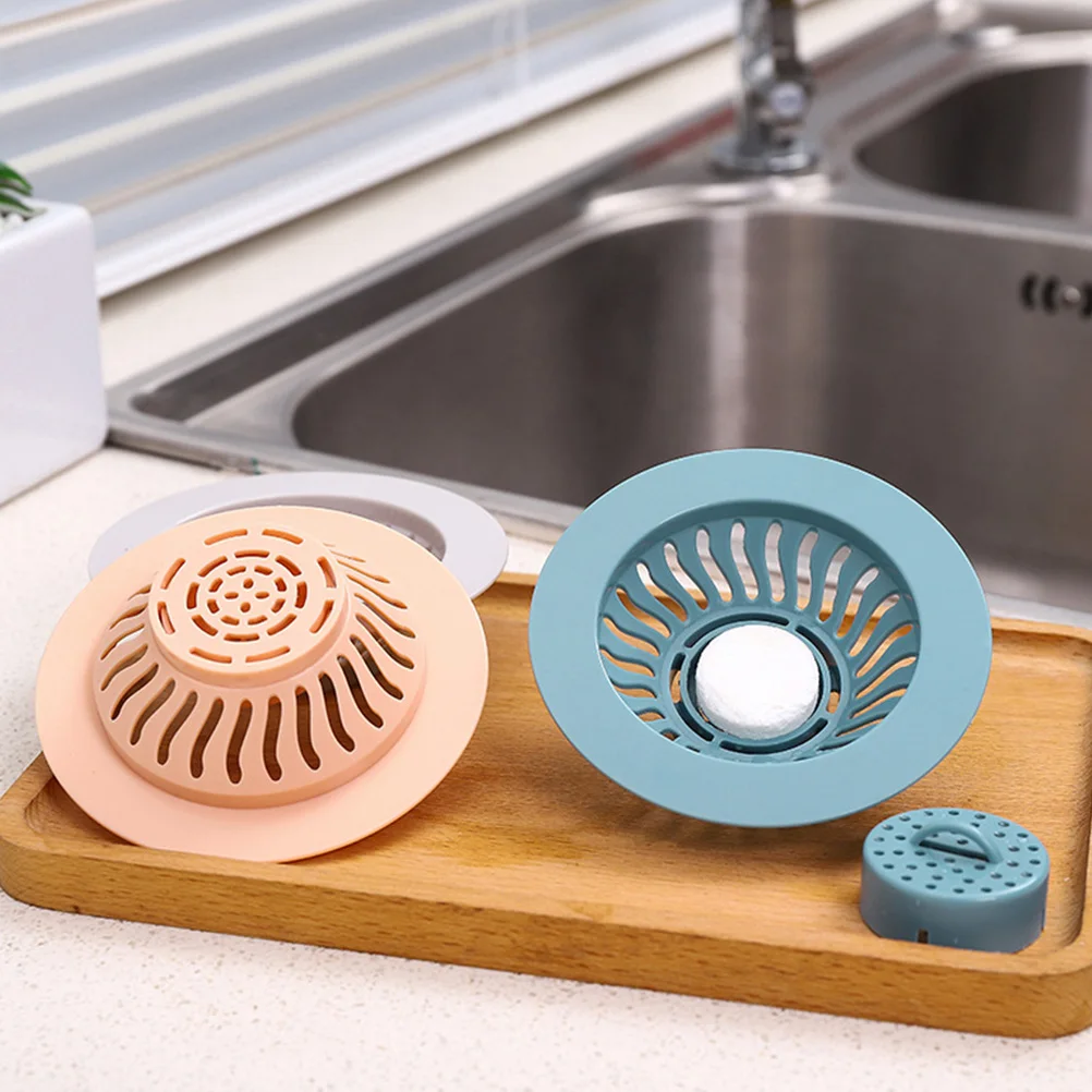 

2Pcs Kitchen Sink Strainers Deodorized Filter Nets Bathroom Sink Garbage Mesh Stoppers (Grey Pink 1 Each)