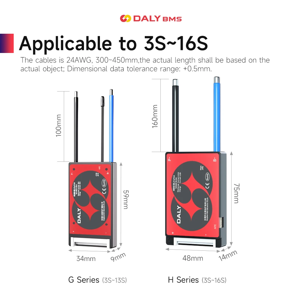 DALY 10S 36V Li-ion BMS with NTC 7S 24V 13S 48V For 3.7V Power Battery and 18650 and Lifepo4 4S 12V 8S 24V