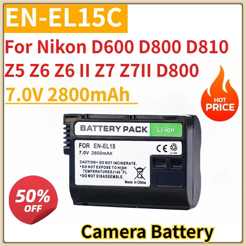 

New Camera Battery EN-EL15C EN-EL15 7.0V 2800mAh For Nikon D600 D800 D810 Z5,Z6,Z6 II,Z7,Z7II D800E D850 D610 D600E