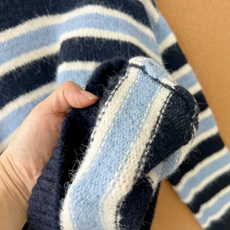 Herbst Winter runder Ne-Pullover, weich, gemütlich, Farbe, Blo-Streifen-Design, lässig, bequem, Pendeln, lang, Sve Damen-Strickwaren