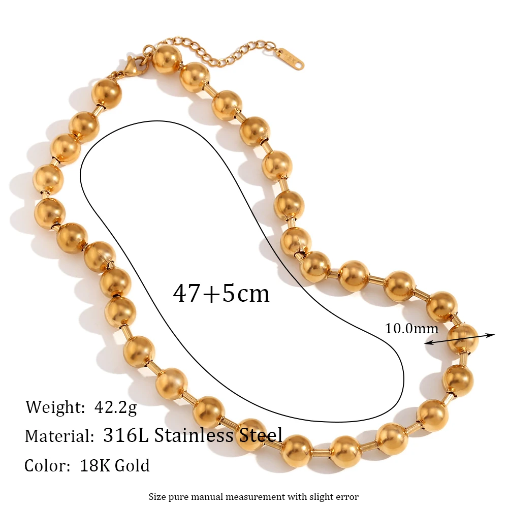 E.B.belle Halskette mit runden Perlen, schlicht, hypoallergen, silberfarben, 316L-Edelstahl, Schmuck, 18 Karat vergoldet, Dekoration – Detail 2