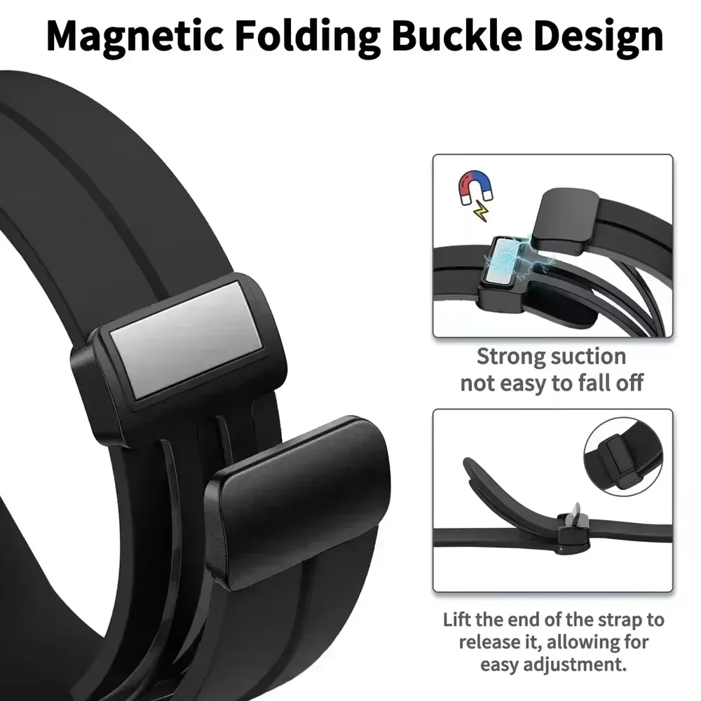 Silicone Strap Magnetic Folding Buckle Watchband for Redmi Watch 6 Active 6Lite 6 5 4 Sport Band for Mi Band 10/9/8 Pro Bracelet