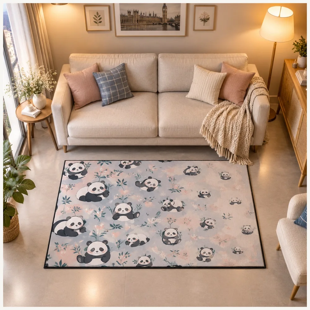 VIKAMA Cute Animal Grey Pink Blue Panda Flannel Door Mat, Soft Washable Hallway Mat, Home Decor for Bathroom, Bedroom, Porch