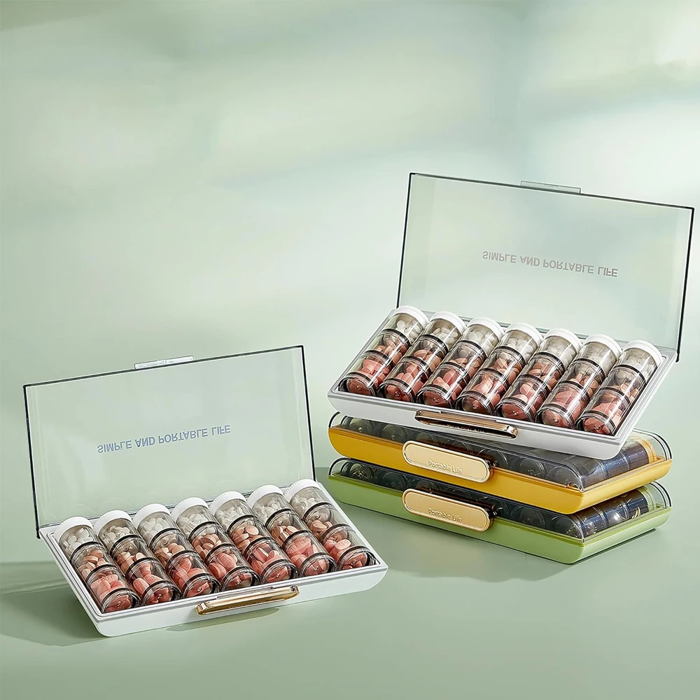 Removable Vial Style 21 Compartments Pill Organizer 7 Day Three Doses Portable Capsule Vitamin Storage Case