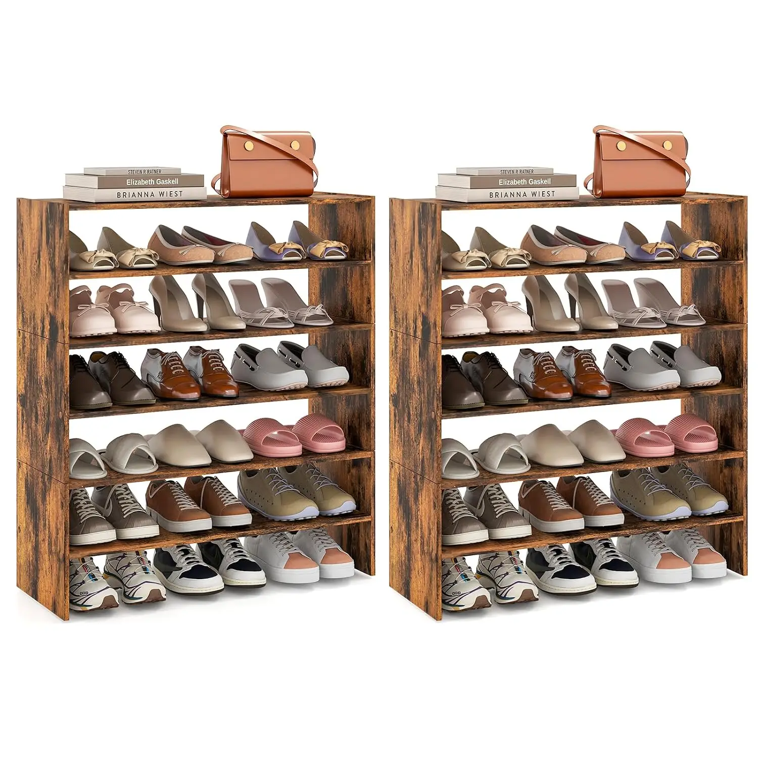 6-Tier Stackable Shoe Rack 2 Pack Freestanding Shelf Space-Saving Tower for Closet Bedroom Hallway, Customized