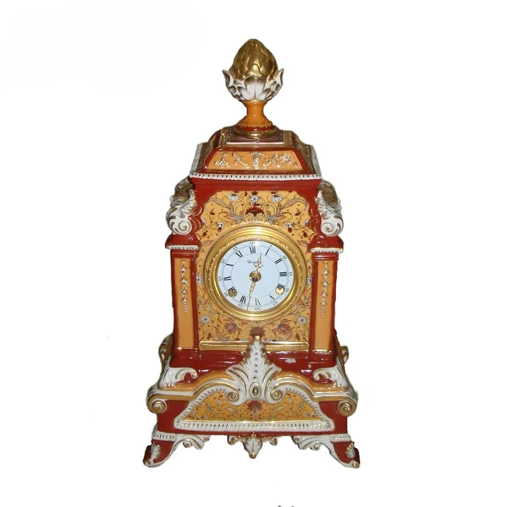 Exquisite Craftsmanship French Ceramic Pattern Decoration Light Luxury High-end Table Clock Villa Home Use Tabletop Clock
