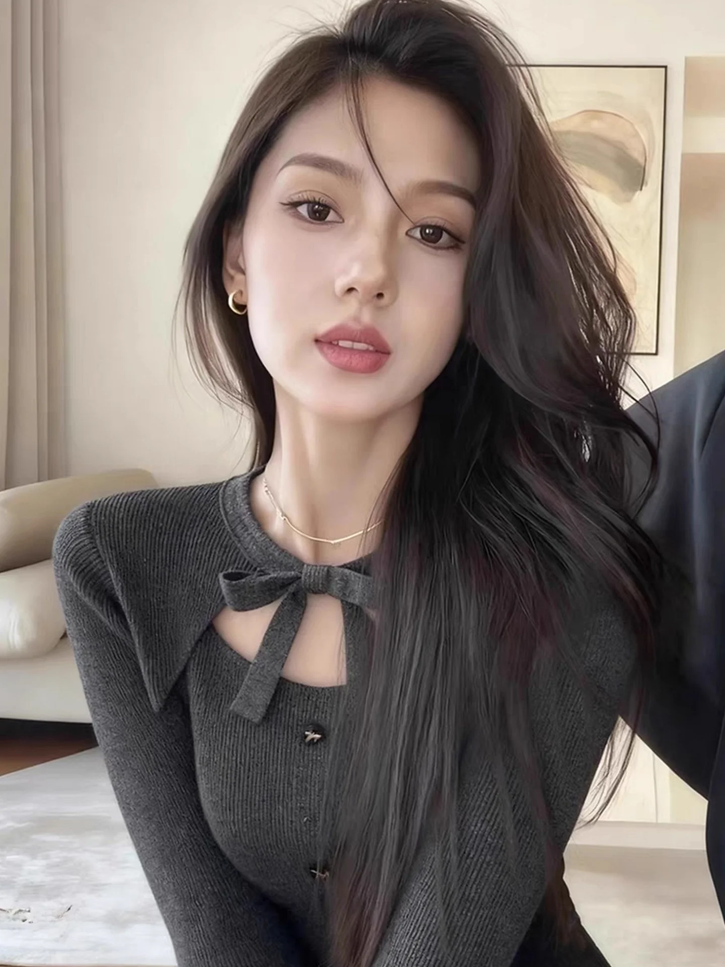 

Вязаный длинный свек в стиле ретро в американском стиле для женщин, дизайн с узлом, осень-зима, теплый модный...