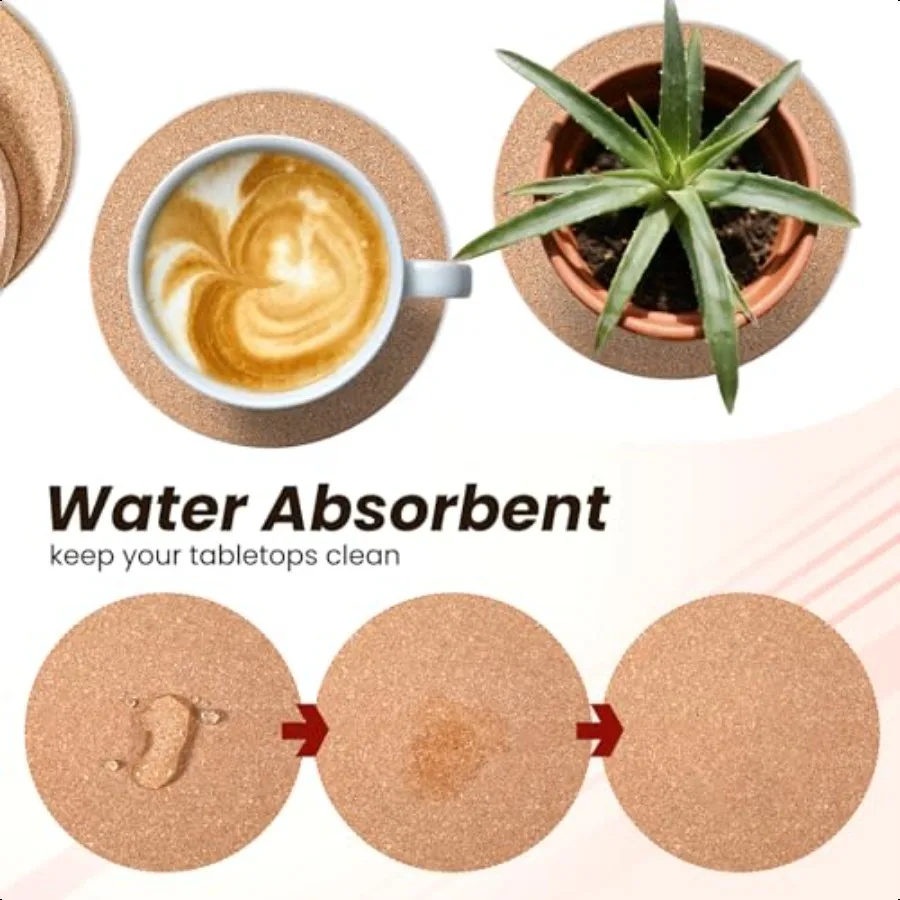 10 عبوات من قواعد الأكواب المصنوعة من الفلين 4 6 8 بوصة طبقات مزدوجة من الصلب السميك لزراعة الفلين وأصحاب النباتات الحصير المستديرة للتدفق الداخلي #4