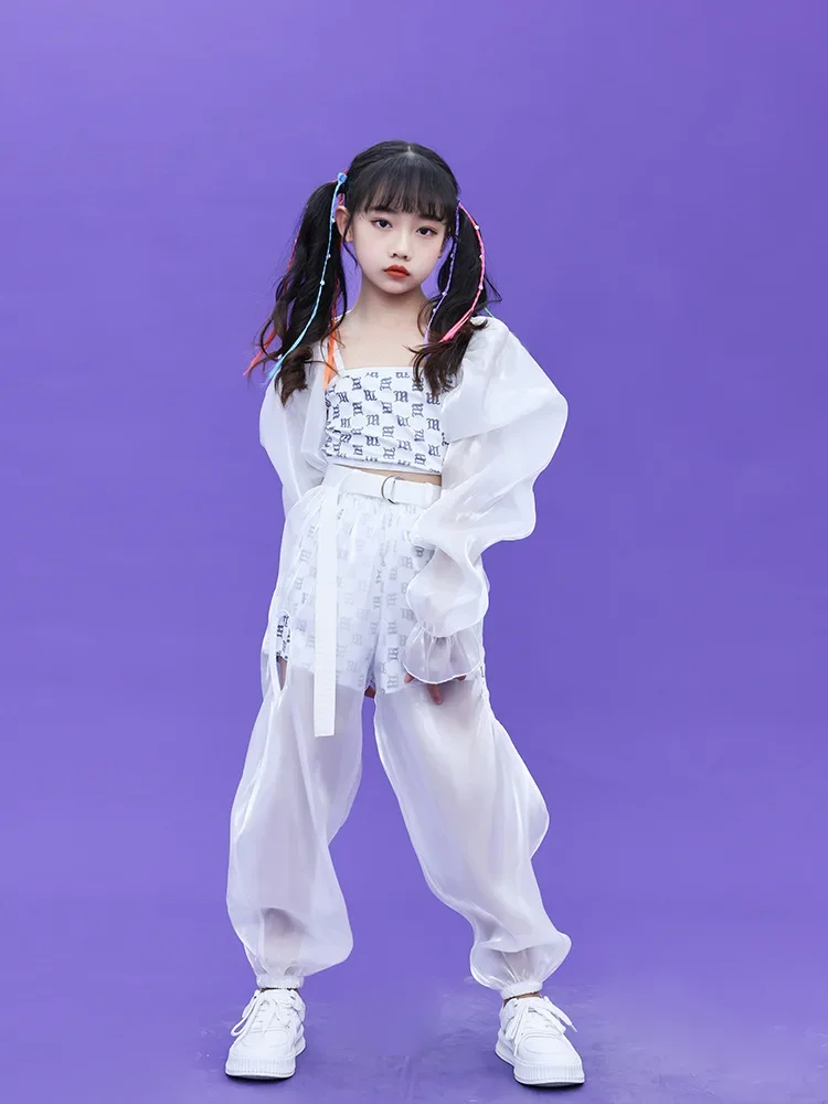 Mädchen Gruppe Hip Hop Kleidung Kinder Crop Top Chiffon Hosen Street Dance Spitze Röcke Kind Streetwear Elegante Kostüm